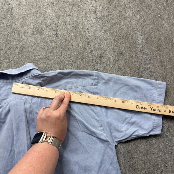 Gitman Bros Oxford Shirt Men 17.5 33 Blue Short Sleeve Button-Down Pinpoint - Picture 12 of 13